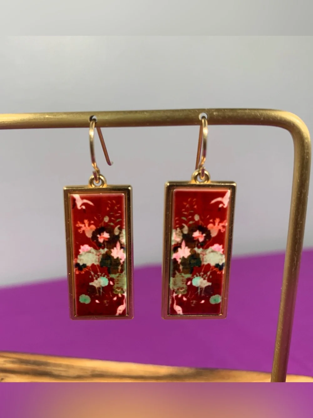 Lovell Designs Kenneth Kantro Tapestry Panel Drop Earrings Signed